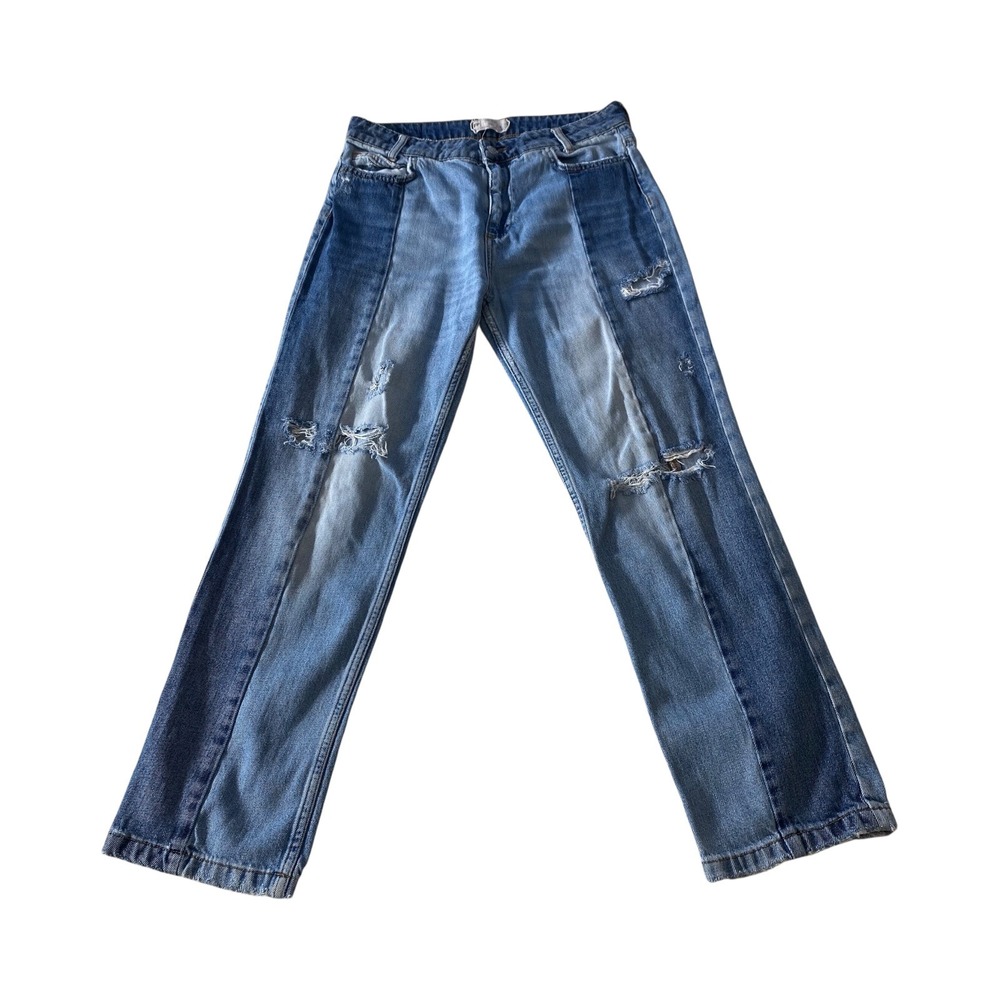 Free People Distressed Ripped Two-Tone Denim Jeans Light Wash Size 28